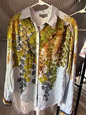 Men's Casual Button-Down Shirt with Green & Yellow Floral Print by Robert Graham